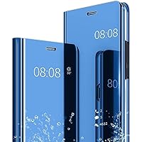 Crombie Smart View Shock Proof Stand View Flip Cover for Samsung M31, Luxury Clear View Mirror Flip Stand Cover Compatible with Samsung M31 (Blue)