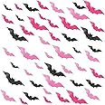 Pink Halloween Bats Wall Decor - 48pcs 3D PVC Bats Wall Stickers for Spooky Home Indoor Decor