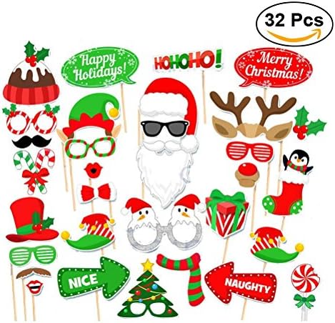 Christmas Party Photo Booth Props Creative Happy Christmas for Party Decoration 32pcs/set