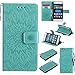 Produktbild Lonchee Huawei P8 Lite Leder Wallet Tasche Brieftasche Schutzhülle , Sonnenblumen geprägten Muster Design Hochwertige PU Leder Folio Tasche Case Hülle im Bookstyle mit Standfunktion Kredit Kartenfächer (grün)