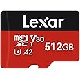 Lexar E-Series Plus 512GB Micro SD Card, microSDXC UHS-I Flash Memory Card with Adapter, 160MB/s, C10, U3, A2, V30, Full HD, 4K UHD, High Speed TF Card for Phones, Tablets, Drones, Dash Cam