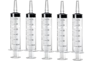 GOTRUST Spritzen 60ml, 5 Stück Plastik Spritzen, Kunststoff Spritze Plastikspritze Messung Spritze Dosierspritze für Industrielle, Flüssigkeitsmessung und -abgabe, Tierfütterung, Pflanzenbewässerung