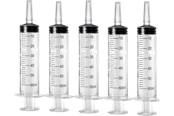 Sprutor 60 ml, 5 stycken plastsprutor, plastspruta plastspruta mätning spruta för industriell, vätskemätning och dispensering