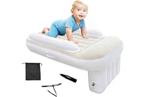 BUERPINKING Kinderbett aufblasbares Flugzeugbett für Kleinkinder, Luftbett Kinder Reisebett, Reisebett Baby Leicht Faltbar, Kleinkinder Reise Essentials Tragbare aufblasbare Betten (Weiß) (3)