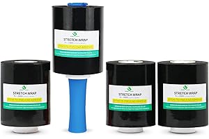 4 Pack Mini Pallet Stretch Wrap Shrink Film Black with Rolling Handle 20 mic x130mm x 305m,Handy Shrink Refill Rolls,Industry Moving Packing Supplier,BOMEI PACK
