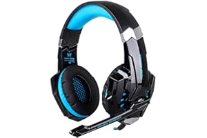 OcioDual Cuffia Gaming G9000 con Microfono Stereo Bass Luci a LED per PS4 Xbox One Blu Headset Noise Cancelling Mute Headphones Mic