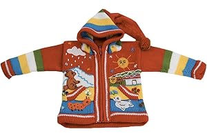 Pablo Vicente Sunny Times - Kinderstrickjacke aus Peru, Jacke mit Kapuze und Reißverschluss für Babys und Kinder, Weich und Warm, Freizeit oder Anlässe, Größe 62 bis 116, Handgefertigt