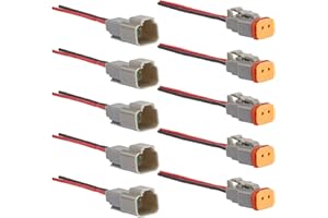 GTIWUNG 5 Sets Ensembles Connecteur Imperméable, Connecteurs DT à 2 Broches étanches Mâles et Femelles, Connecteur Automobile 2 Pôles, Connecteur Etanche 2 Fils 16AWG, pour Moto Camion Bateaux