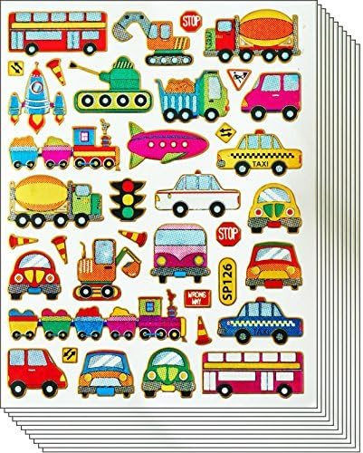 Jazzstick Cute &amp; Fun Cars Bus Train Taxi Truck Stickers for Kids 10 sheets (VST05A03)