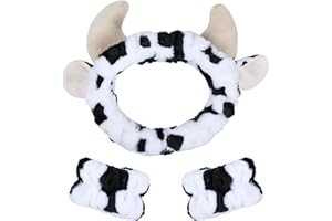 DHRUTI Haarband Schminken Plüsch Cow Print Gesicht Waschen Haarbänder Make up Stirnband mit Handgelenk Waschband,Haarband zum Abschminken Dusche Spa, Geburtstagsgeschenke für Frauen
