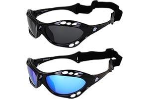 Birdz 2 Pair Seahawk Polarized Sunglasses Floating Jet Ski Goggles Sport Kite-Boarding, Surfing, Kayaking,1 Black with Blue Lenses and 1 Black with Smoke Lenses