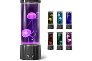 FBSPORT Lampe Meduse Lumineuse Aquarium 17 Couleurs Changeantes Jellyfish Lamp avec Télécommande, Alimenté par Batterie/USB Relaxante Light pour Enfants Hommes Femmes Décoration Cadeau