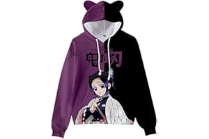 ZHEDU Demon Slayer Cosplay Felpe con Cappuccio Cute Cat Ear Felpe 3D Cartoon Stampato Anime con Cappuccio Harajuku Streetwear Kawaii Felpa con Cappuccio da Donna