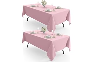 Pureegg Table Cloth - Polyester Table Cloth for Rectangle Table, 150 x 210cm Tablecloth, Decorative Tablecloths for Parties, Dinings, Picnics, Washable & Ironable, Pink, 2 Pack