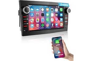ESSGOO 2+64G Wireless Autoradio Android 14 mit Carplay und Android Auto Für Opel Astra H Corsa C/D Vectra C Zafira 7 Zoll IPS Touchscreen Bluetooth FM RDS GPS Schwarz Mikrofon