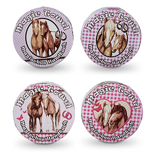 4 x Magisches Baumwoll-Handtuch Pferde Horses Pferdehandtuch sortiert 30 x 30 cm