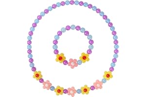 Maeoetty Girls Colorful Flower Neckace Bracelet Set,Toddler Flower Jewellery,Great Costume Jewelry for Children Pretend and Dress Up-Yellow