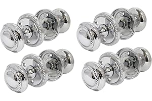 Epsom Door Handle Georgian Style Polished Chrome Round Door Knob Sets – Sprung Internal & External Mortice Knobs – Polished Chrome Finish – 4 Pairs (No Latches)