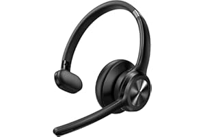 TECKNET Bluetooth Headset, Wireless Headset with Microphone Noise Cancelling for Work, BT5.2 with 50hrs Talk Time, One Click Mute & Rotatable Mic Single Ear Headphone for Office/Call Center/Truck/Home