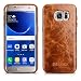 Produktbild Luxus Back-Cover für Samsung Galaxy S7 EDGE (5.5 Zoll) / SM-G935 / Case Außenseite aus Echt-Leder / Schutz-Hülle mit Innenseite aus Textil / ultra-slim Etui / Tasche im Vintage Look / Farbe: Hell-Braun