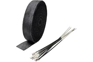 ETOPARS 2.5CM X 5M Fiberglass Roll Black Racing Exhaust Heat Header Pipe Wrap Tape Shield Sleeve Thermal Protection 6 Locking Ties Car Motorcycle