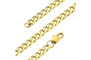 GOLDCHIC JEWELRY Flat Cuban Chain Necklace 4mm/6mm/9mm, 316L Stainless Steel Curb Link Chains for Men Women, Hip Hop Jewelry 36, 46, 51, 55, 61, 66, 71, 76 cm