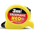 FREEMANS NEO 3m:13mm Steel Inchi Pocket Measuring Tape with Unbreakable ABS Case, Click-Action Front Lock, Finger Stop Protection, Hand Strap and Belt Clip