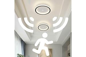 EIDEARAY Modern LED Ceiling Light With Motion Sensor, Movement Sensor Ceiling Lamp Ultra thin Small Round Design Light for Entrance Hallway Aisle Stair Office Kitchen, Warm White LED Energy Saving 20W (Black)