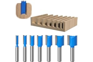 LHLWCCP 7 Pièces Fraise Droite Defonceuse a Bois 8mm, Fraises a Rainurer à Tige de 8mm, Diamètre de Coupe 6, 8, 10, 12, 14, 18, 20mm Fraise à Bois Routeur à Coupe Droite, pour le Travail du Bois, Défonceuses