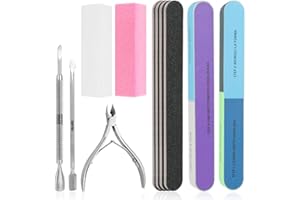 Nail File Set, WOVTE 11 Pcs Nail Files Block 7 Ways Buffer Block Buffer Block Sponge Polished, Come with Cuticle Nipper and Pusher for Dead Skin Nail Trimming Manicure Tools