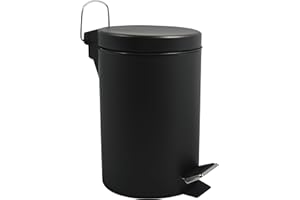 MSV - Poubelle Cosmétique Salle de Bain - Acier Inoxydable avec Seau Intérieur Amovible - Poubelle à Pédale Élégante - Compacte et Pratique - Noir mat - 3L