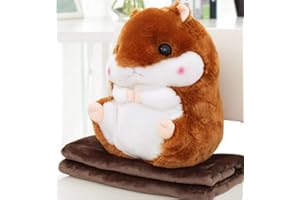 ‎YUNNASI YunNasi Pluszowa poduszka z kocem w kształcie chomika, 2 w 1, przytulanka, świetny prezent dla dzieci i przyjaciół, kolor brązowy