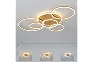 SENFAY Lampa sufitowa LED, ściemniana, lampa do salonu z pilotem zdalnego sterowania, złota, 6 pierścieni, okrągła lampa sufitowa, bezstopniowe ściemnianie, 3000-6000 K, lampa do sypialni, długa 115 cm,