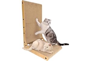 Heikoeco® Kratzbretter Katze, Kratzpappe für Katzen Groß XXL, 40cm lang L förmige Katzenspielzeug mit Ballspielzeug, Super Stabil Katzen Kratzmöbel für Wand