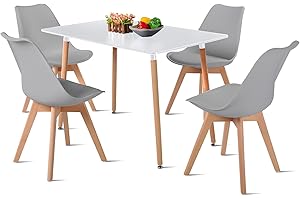DORAFAIR Juego de Mesa de Comedor Rectangular y Sillas, 1 Mesa + 4 Sillas, de Diseño Nórdico, Escandinavo Mesa de Cocina y Sillas Gris