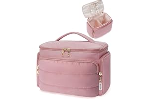 WANDF Neceser de Viaje Grande, Bolso de Maquillaje de Apertura Amplia con Asa, Bolso Cosmético Hinchado para Toallas, Cosméticos, Accesorios y Elementos Esenciales para Mujeres