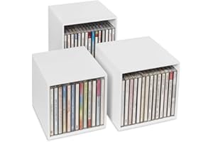 DEMACIA cubix CD-Box white, CD-Aufbewahrungs-Boxen aus Holz, 3 CD-Boxen für bis zu 40 CDs. Dekoratives, ansprechendes Design. CD-Aufbewahrung mit Stil.