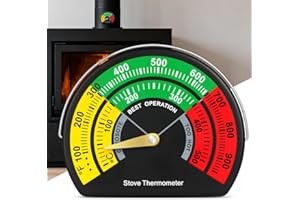 NUTKIT Magnetic Stove Thermometer, Log Burner Thermometer, With Semicircle Metal thermometer Dial, Log Burner Accessories to Monitor Optimal Burn Temperature for wood log chimney oven firepalce