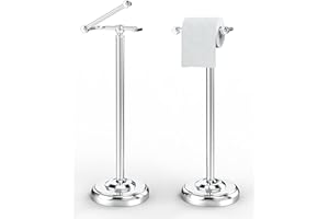 WZRUA Toilet Roll Holder Free Standing, Chrome Stainless Steel Toilet Roll Holder Stand, Double Post Pivoting Toilet Paper Holder Standing, Anti-slip Weighted Pedestal