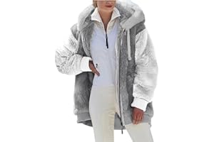 SUSENSTONE Veste Polaire Femme Fille Chaude Sweats Manteau à Capuche Zippé Laine épais Blousons Fourrure Hooded Coat Manche Longue Cardigan Casual Bloc de Couleur Mode Hiver Outerwear