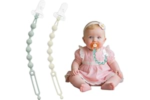 WeSweet Attache tétine en Silicone - Jouets pour bébé - Lot de 2 Attaches - Accessoires pour poussettes, chaises Hautes, berceaux, Lits bébé, sièges Auto, couffins (Beige/Vert)