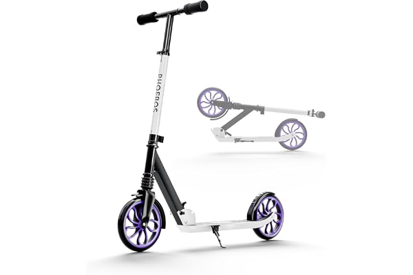 PHOEROS Trottinette pour Enfants 6-12Ans,Adolescents et Adultes Trottinette Pliable Aluminium Léger pour Ados,Garçons&Filles,avec Grandes Roues 200mm,3 Hauteurs Réglables,Absorption Chocs