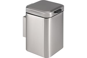 bremermann Poubelle cosmétique murale carrée avec support mural, poubelle à double fixation, poubelle à coller ou à percer, capacité de 3 litres, acier inoxydable
