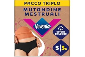 Nuvenia Intimawear, Mutandine Mestruali in cotone biologico, Lavabili e riutilizzabili per Giorno e Notte, Flusso Moderato-Abbondante, Colore Nero, Taglia S, 3 confezioni