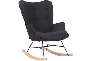 CLP Chaise A Bascule Sanka en Tissu I Fauteuil A Bascule avec Support en Métal I Fauteuil De Relaxation avec Patins en Bois Noir