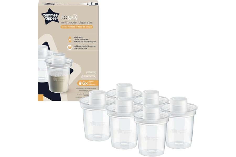 Tommee Tippee Milk Powder Dispensers, 6 Pack of Formula Powder Dispensers, Holds up to 8 Scoops of Formula, Travel Friendly and Space Saving