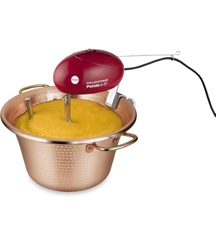 ARDES - AR24AM40 koperen pot diameter 24 cm Polenta mixer jam, roerder met elektromotor, bajonetaansluiting voor eenvoudige reiniging, polentasnijder 2/4 porties
