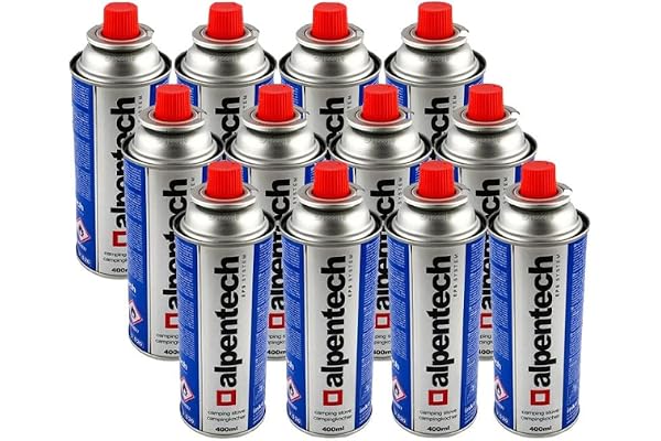 ALPENTECH | 12 Cartouches Gaz Butane 250g Clipsables - Anti-Fuite TUV (UN2037) | Pack pour Réchaud de Camping, Chalumeau, Lanterne à Gaz et Désherbage.
