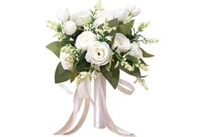Cosiesnest Ramo de Novia Flores Artificiales Rosas de Seda Ramo de Flores Artificiales Ramo de Rosas Falsas para Arreglo de Decoración de Bodas y Fiestas (Blanco)