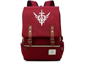WANHONGYUE Jeu The Legend of Zelda Étudiants Sac d'école Cartable Vintage Rucksack Sac à Dos pour Ordinateur Portable 15,6 Pouces avec Port de Chargement USB Red / 4
